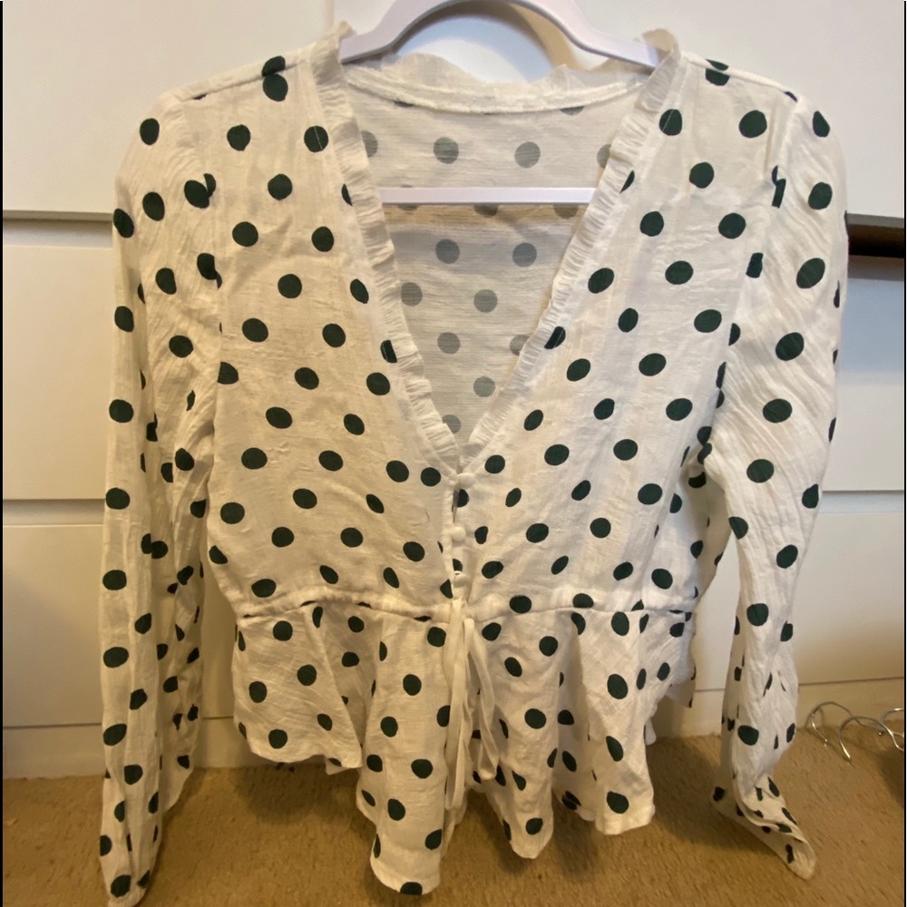 Shrub white and green polka dot shirt